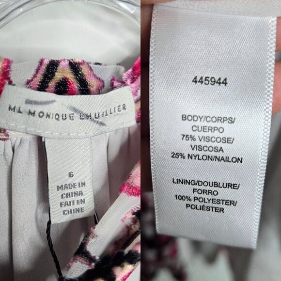 ML Monique Lhuillier Floral Printed Burnout Velvet Mini Dress Size 6 - Picture 12 of 12